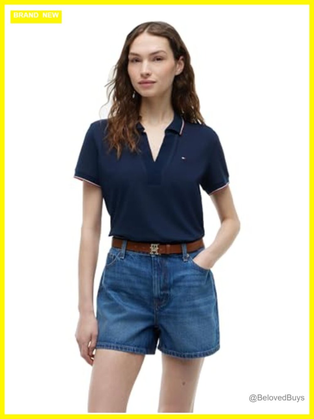 Tommy Hilfiger Women's Cotton Pique Short Sleeve V-Neck Polo Shirt